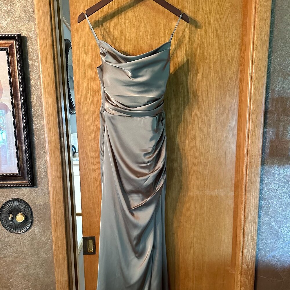 BIRDY GREY Lydia Matte Satin Moss Green Bridesmaid Dress - Size Medium